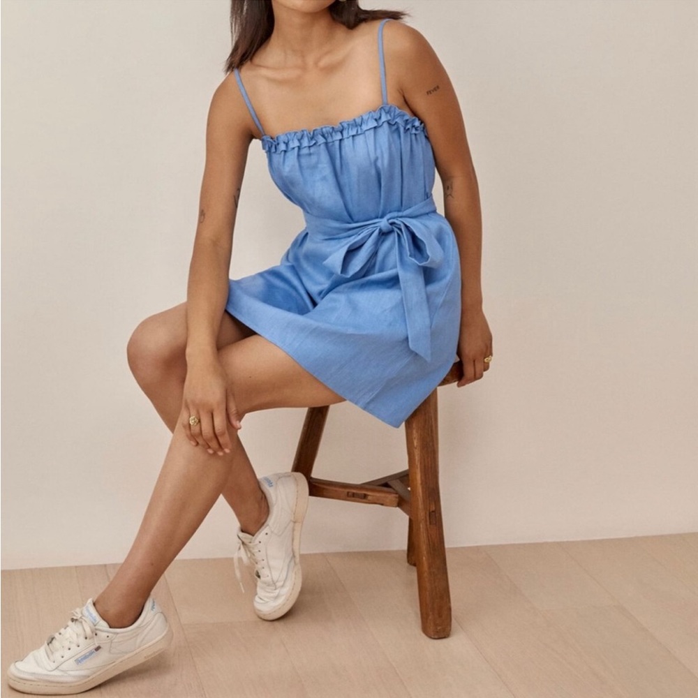 Reformation Ama Linen Dress Parisian Blue Size Large